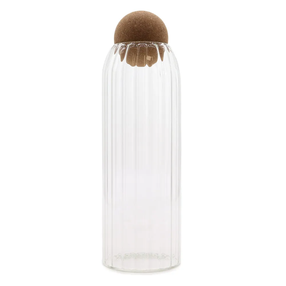 Üvegedény bordázott, parafa gömbbel – 25 cm
