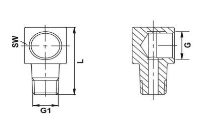 Adapter 90° ; G: M 8x1 ; R 1/8 BSP tap ; L: 23 ; Sw: 12