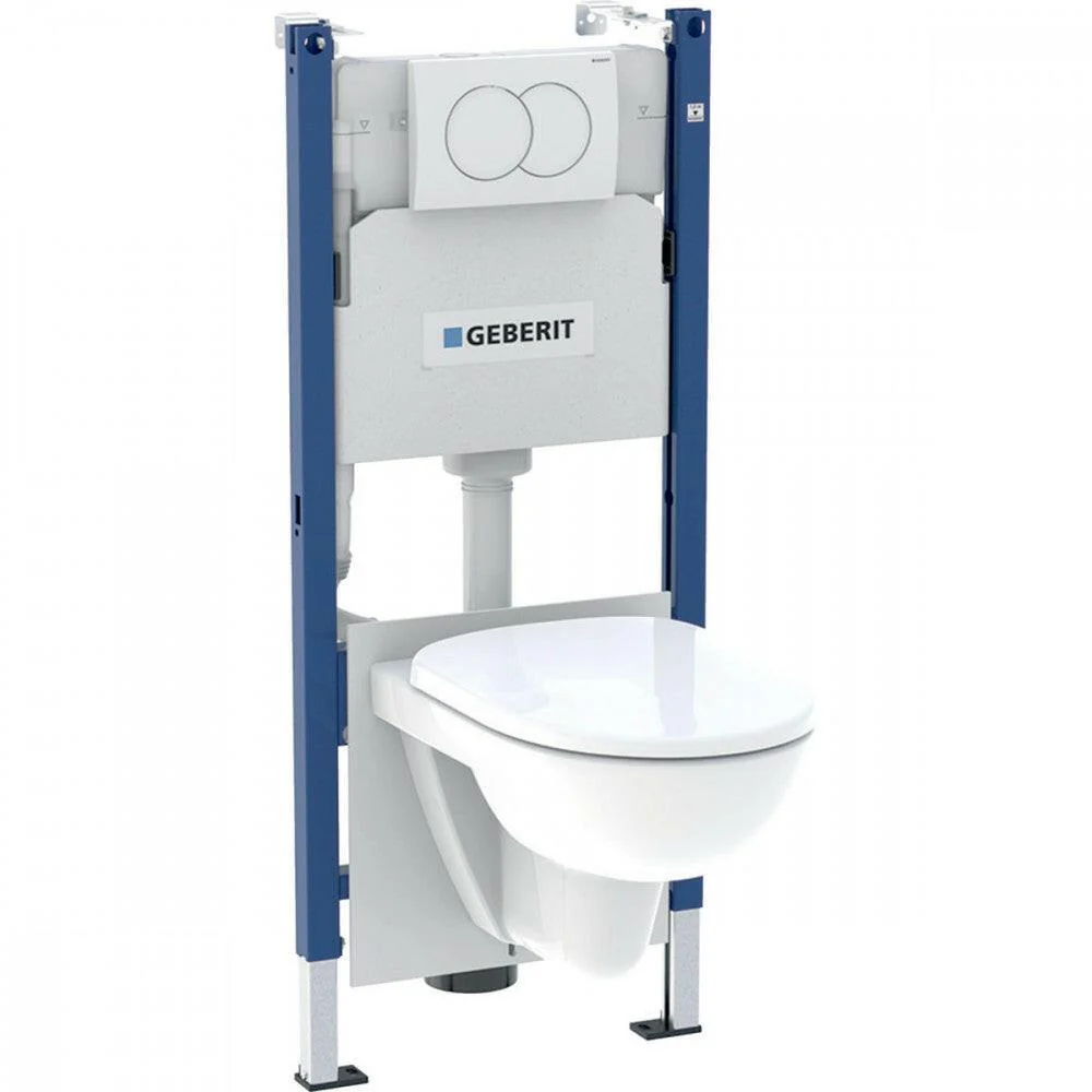 Geberit Duofix Basic WC-tartály csomag, Delta01 fehér nyomólappal és Selnova wc-vel és ülőkével