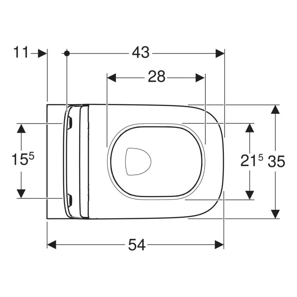 Geberit Smyle Square fali WC készlet, mélyöblítésű, zárt forma, Rimfree, 54cm, WC-tetővel, sandwich (500.685.01.1)