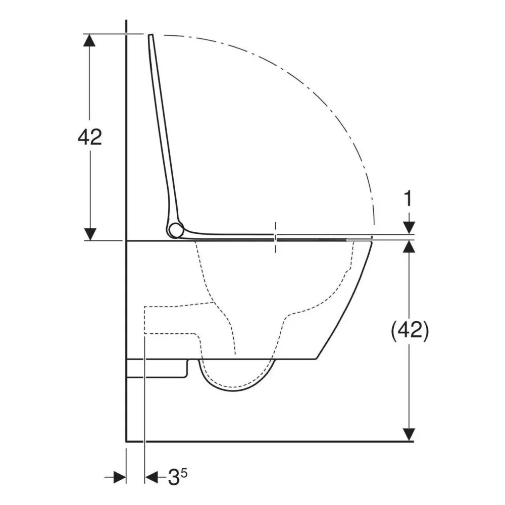 Geberit Smyle Square fali WC készlet, mélyöblítésű, zárt forma, Rimfree, 54cm, WC-tetővel, sandwich (500.685.01.1)