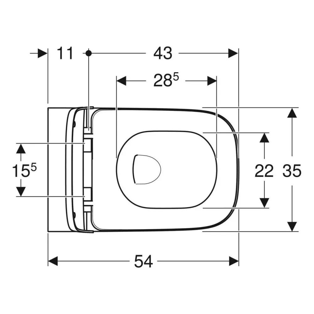 Geberit Smyle Square fali WC készlet, mélyöblítésű, zárt forma, Rimfree, 54cm, WC-tetővel, keskeny (500.683.00.2)