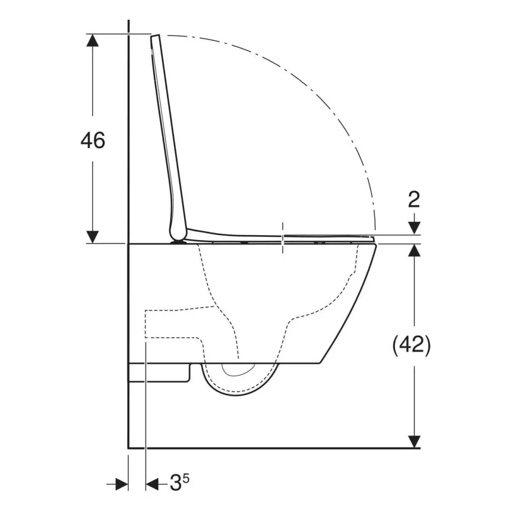 Geberit Smyle Square fali WC készlet, mélyöblítésű, zárt forma, Rimfree, 54cm, WC-tetővel, keskeny (500.683.00.2)