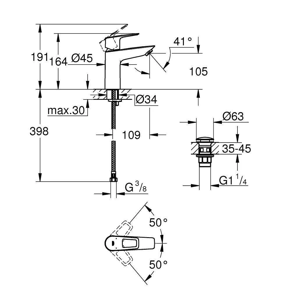 Grohe BauLoop mosdócsap, "Klikk" M (23886001)