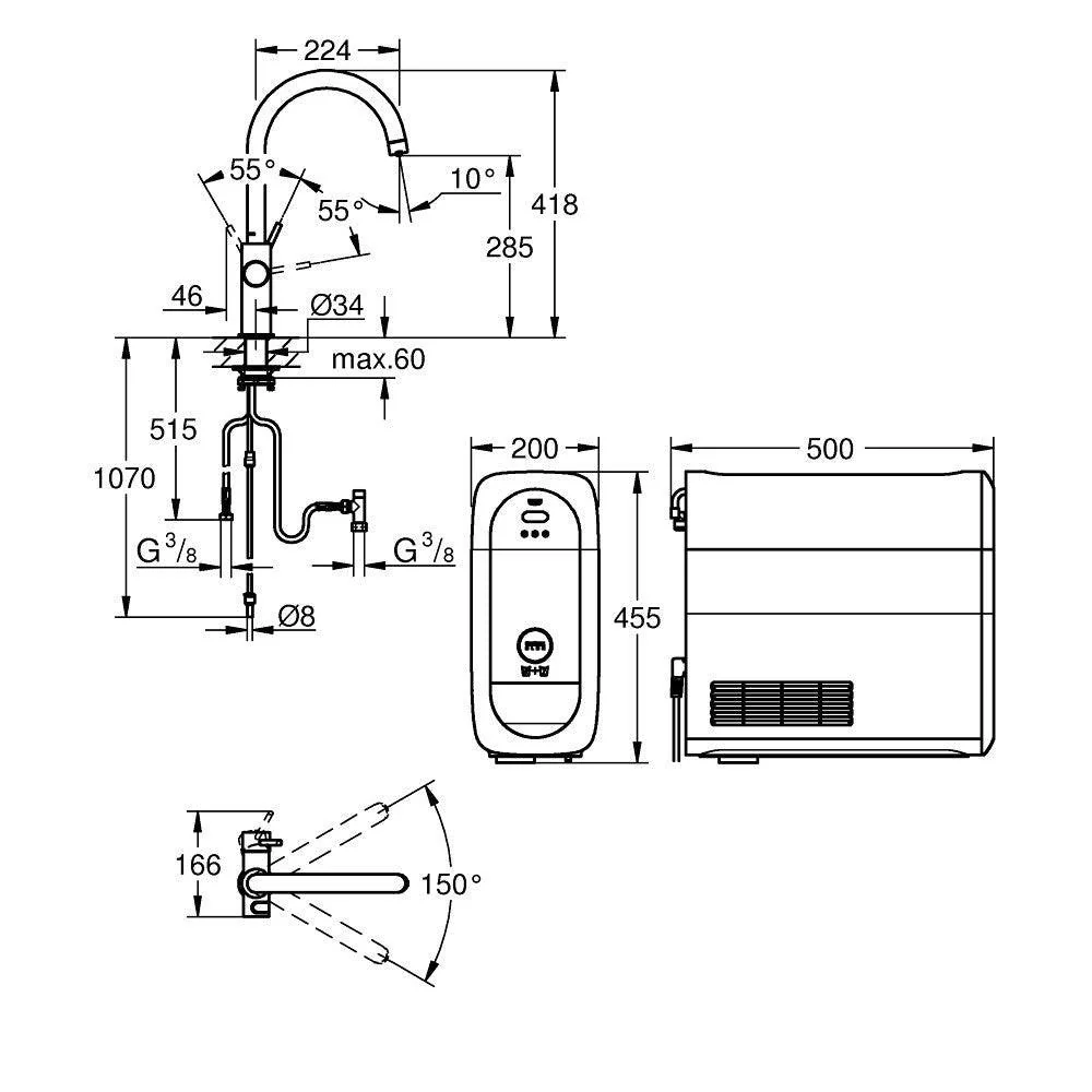 Grohe Blue Home C-kifolyós kezdőkészlet S-es méretű filterrel, Brushed Hard Graphite (31455AL1)