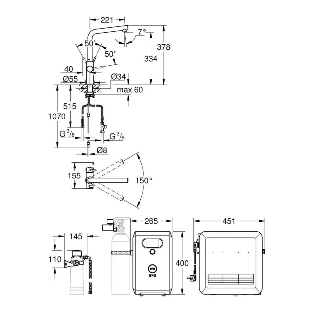 Grohe Blue Professional L-kifolyós kezdőkészlet, szín: SuperSteel (31347DC3)