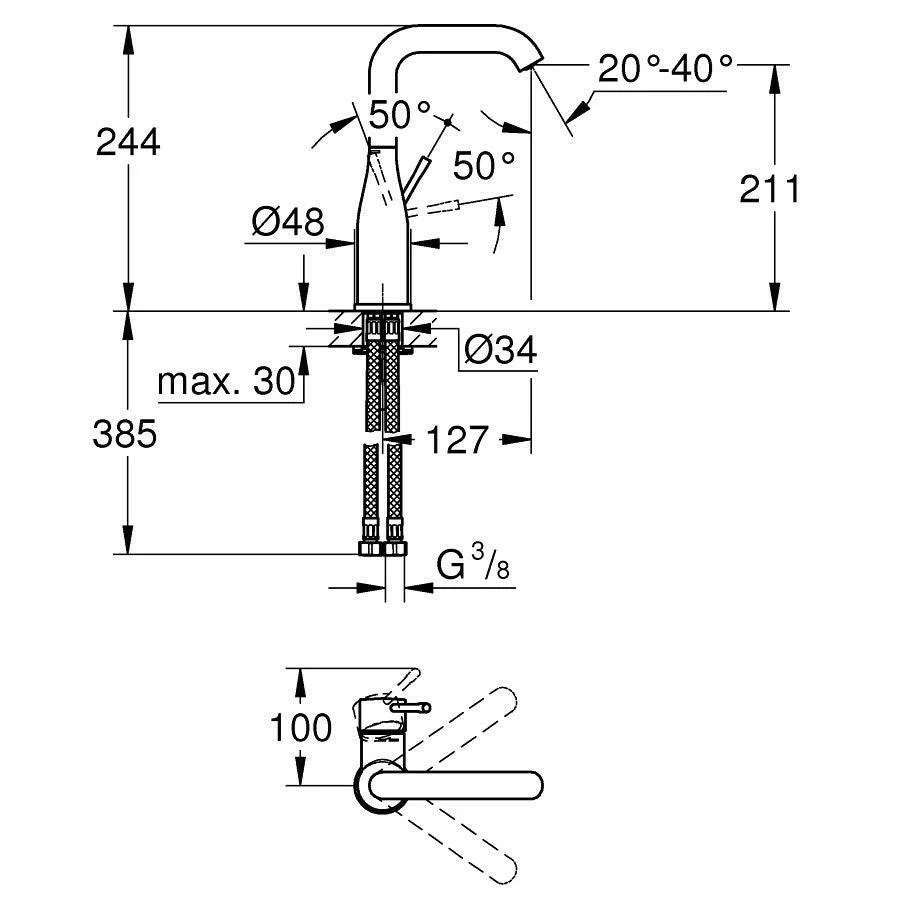 Grohe Essence mosdócsaptelep L-es méret, leeresztő nélkül, szín: phantom black (24177KF1)