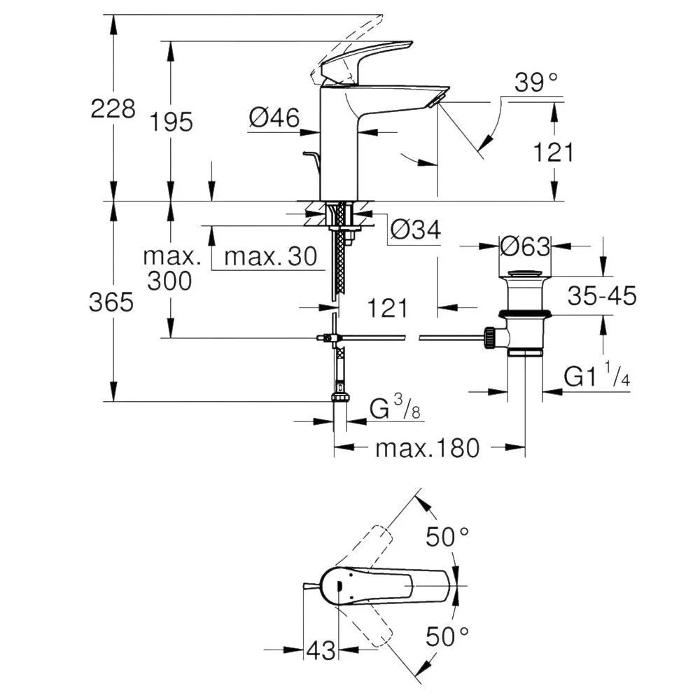 Grohe Eurosmart mosdó csaptelep, M-es méret, húzórudas leeresztőgarnitúra, matt fekete (233222433)