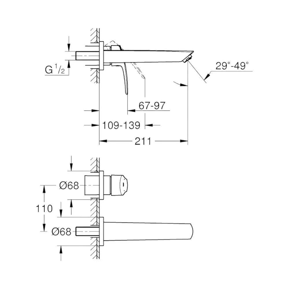 Grohe Eurosmart mosdócsaptelep fali 2 lyukas M-es méret (29338003)