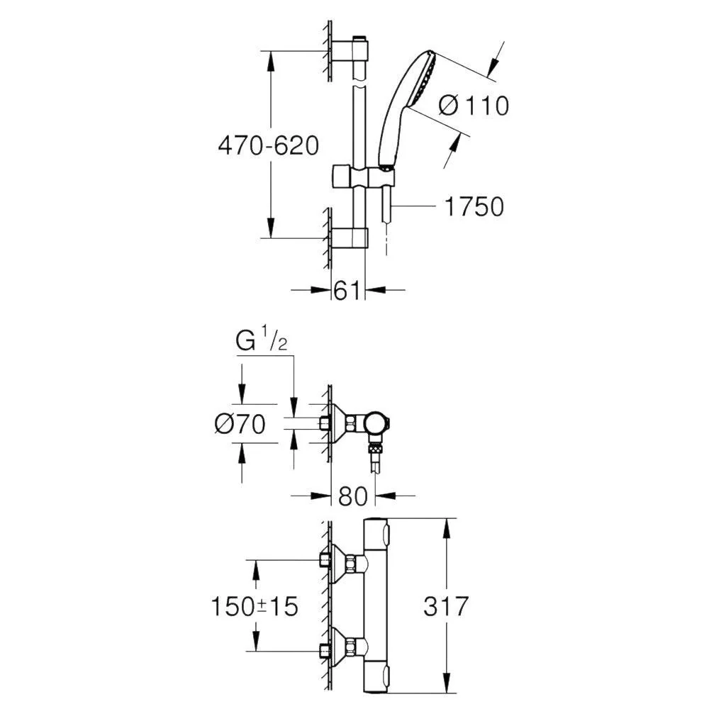 Grohe Grohtherm 500 termosztátos zuhanycsaptelep (34796001)