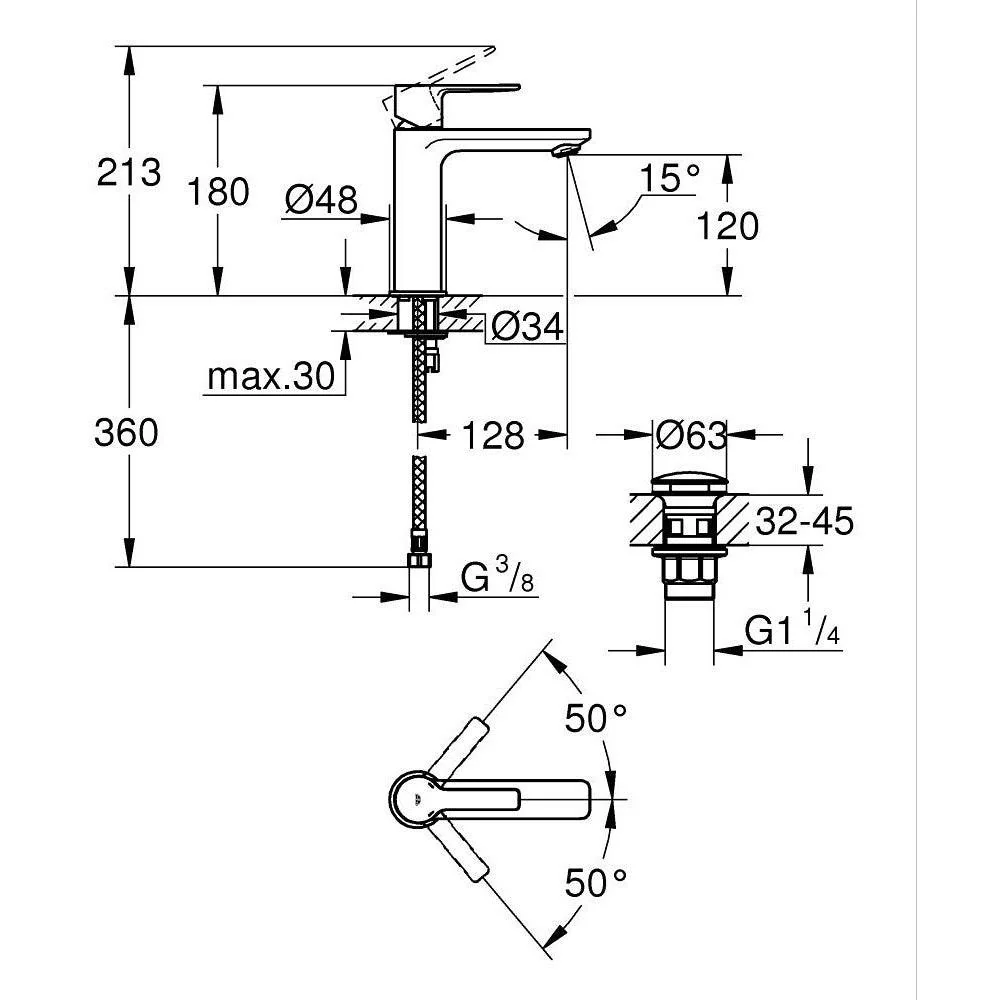 Grohe Lineare mosdó csaptelep, S, clikk-clakkos leeresztővel (23106001)