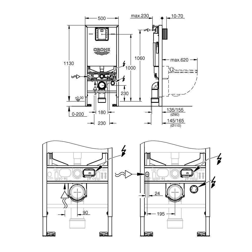Grohe Rapid SLX 3-az-1-ben WC szett, WC-tartály rögzítőkészlettel és zajcsökkecstővel, Grohe mellénnyel (39598000)