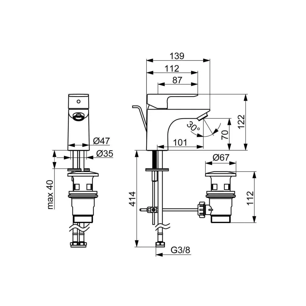 Hansa Basic mosdó csaptelep 70 mm automata lefolyó-garnitúrával ( 55402203 )
