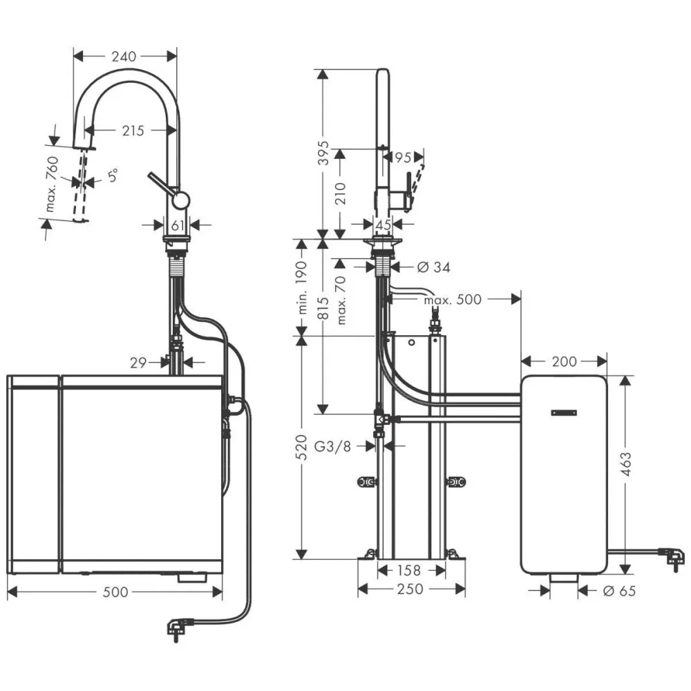 Hansgrohe Aqittura M91 Sodasystem konyhai csaptelep 210, kihúzható kifolyó, 1jet, sBox (76836000)