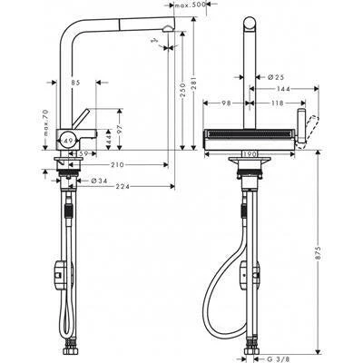 Hansgrohe Aquno Select M81 konyhai csaptelep 250 2jet, kihúzható kifolyó, sBox, matt fekete (73830670)