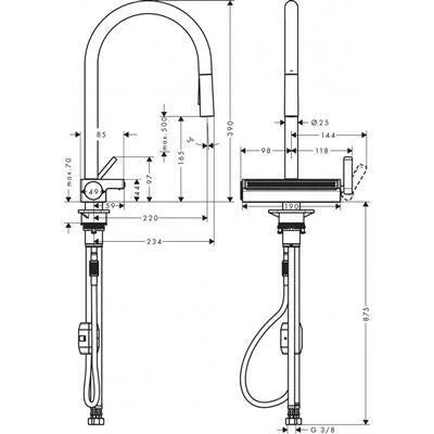 Hansgrohe Aquno Select M81 konyhai csaptelep 170 3 jet, kihúzható kifolyó, matt fekete (73837670)