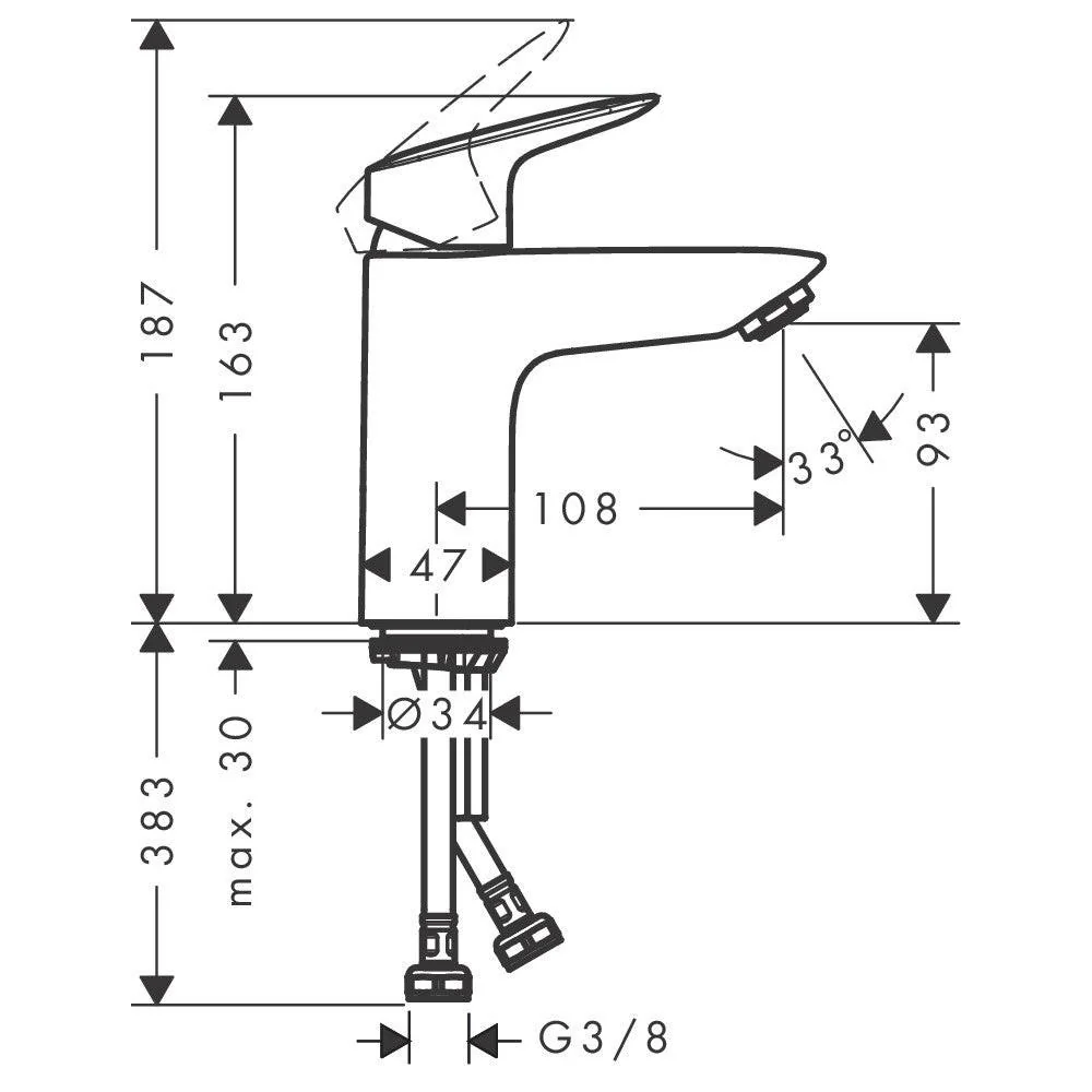 Hansgrohe Logis egykaros mosdócsaptelep 100 mm Push-Open lefolyóval (71107000)