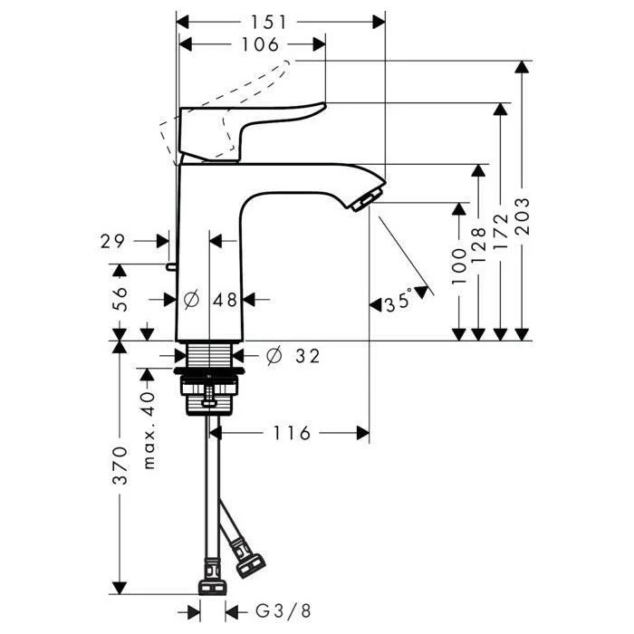 Hansgrohe Metris mosdócsaptelep 110 automata lefolyógarnitúrával