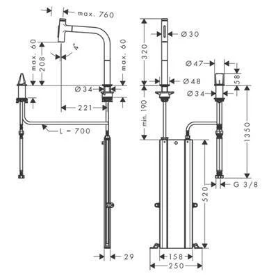 Hansgrohe Metris Select M71 2-lyukú konyhai csaptelep 200 kihúzható kifolyó (M7120), króm ( 73818000 )