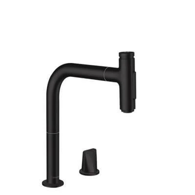 Hansgrohe Metris Select M71 2-lyukú konyhai csaptelep 200 kihúzható kifolyó (M7120), matt fekete ( 73818670 )