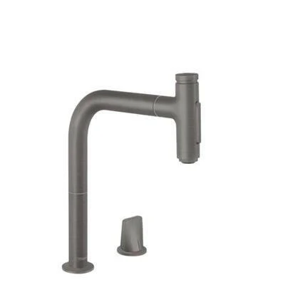 Hansgrohe Metris Select M71 2-lyukú konyhai csaptelep 200 kihúzható kifolyó (M7120), szálcsiszolt fekete ( 73818340 )