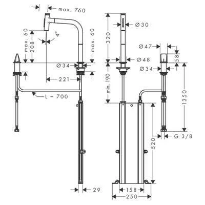 Hansgrohe Metris Select M71 2-lyukú konyhai csaptelep 200 kihúzható kifolyó (M7120), szálcsiszolt fekete ( 73818340 )