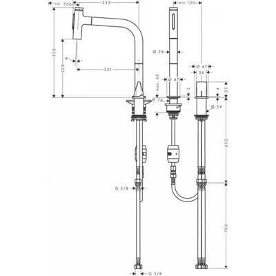 Hansgrohe Metris Select M71 2 lyukú konyhai mosdócsapt. kihúzható kifolyó, 200 2jet, króm ( 73819000 )