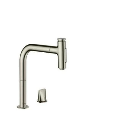 Hansgrohe Metris Select M71 2 lyukú konyhai mosdócsapt. kihúzható kifolyó, 200 2jet, rozsdamentes acél hatású ( 73819800 )