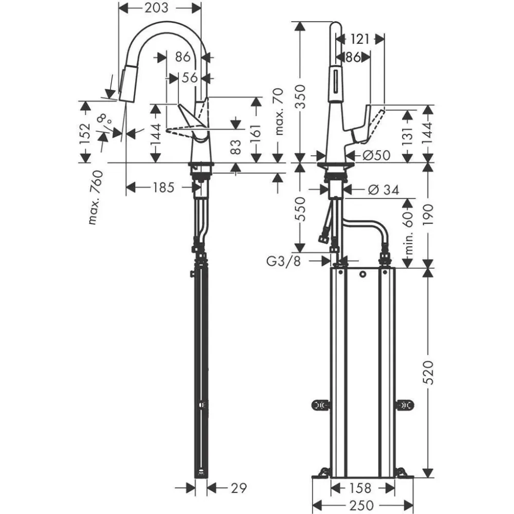 Hansgrohe Talis M51 konyhai csaptelep 160 kihúzható kifolyó (M5116-H160), rozsdamentes acél hatású (73850800)