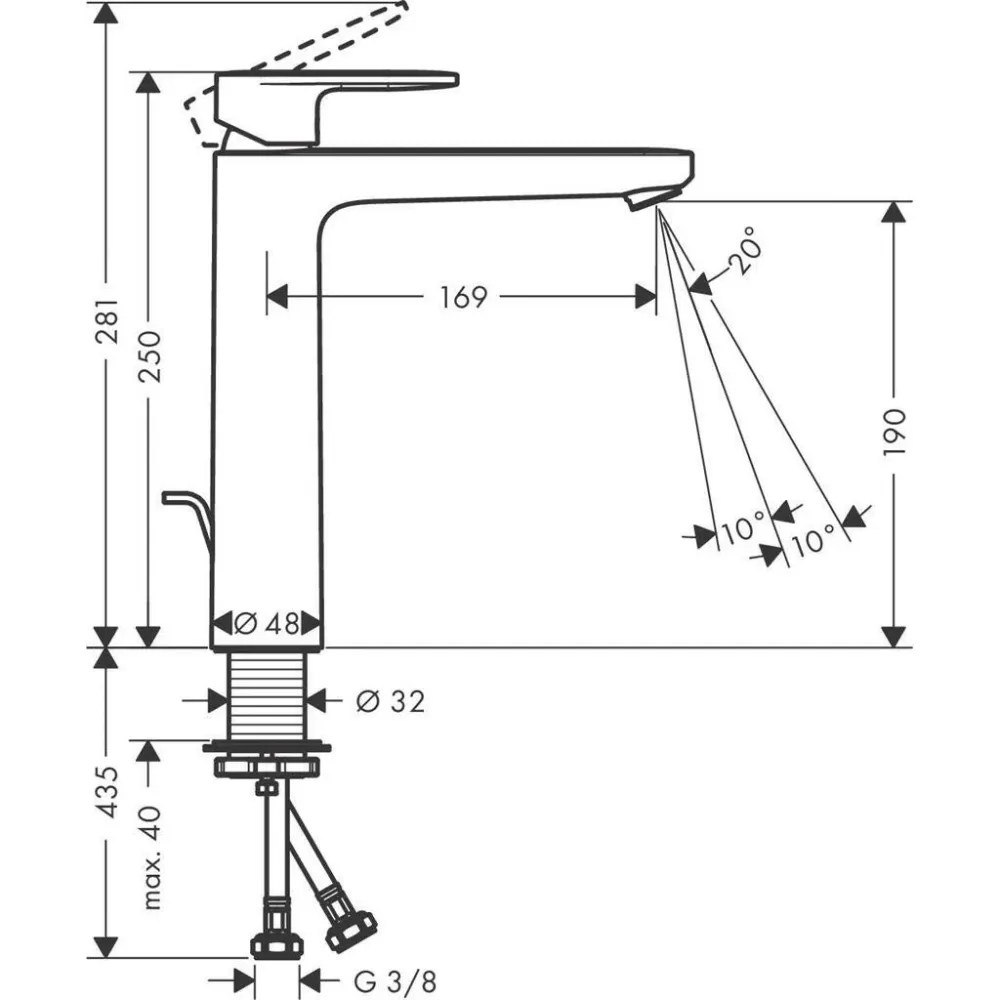 Hansgrohe Vernis Blend Egykaros mosdócsaptelep 190, automata lefolyógarnitúrával, matt fekete (71552670)