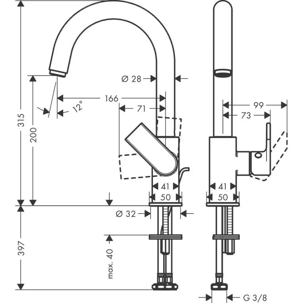 Hansgrohe Vernis Shape Egykaros mosdócsaptelep elforgatható kifolyó, automata lefolyógarnitúra, króm (71564000)