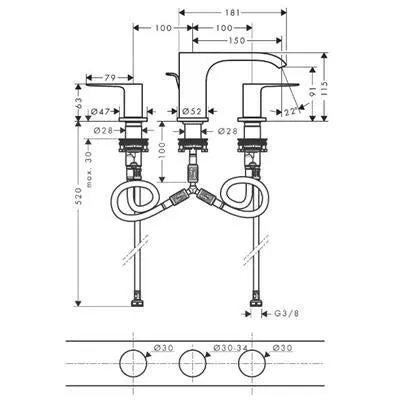 Hansgrohe Vivenis 3 lyukú mosdócsaptelep 90, automata lefolyógarnitúrával, matt fehér ( 75033700 )
