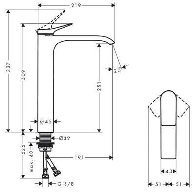 Hansgrohe Vivenis mosdócsaptelep 250, mosdótálakhoz, lefolyógarnitúra nélkül ( 75042000 )