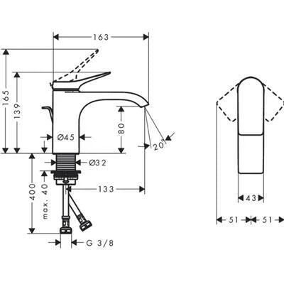 Hansgrohe Vivenis mosdócsaptelep 80, automata lefolyógarnitúrával, matt fekete ( 75010670 )