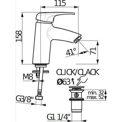 Jika Deep Jika egykaros mosdó csaptelep, magasított, lefolyószelep nélkül (H3111U80041201)