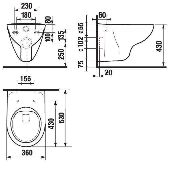 Jika Lyra Plus WC-csésze, fali, mélyöblítésű, perem nélküli, fehér, 53 cm