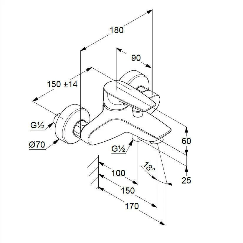 KLUDI Pure&Solid kád csaptelep, szett nélkül 346810575