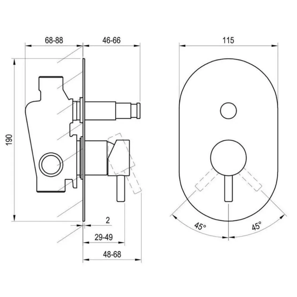 Ravak Espirit zuhanycsaptelep, falba süllyesztett, automatikus kétutas, belső egységgel, matt fekete (X070284)