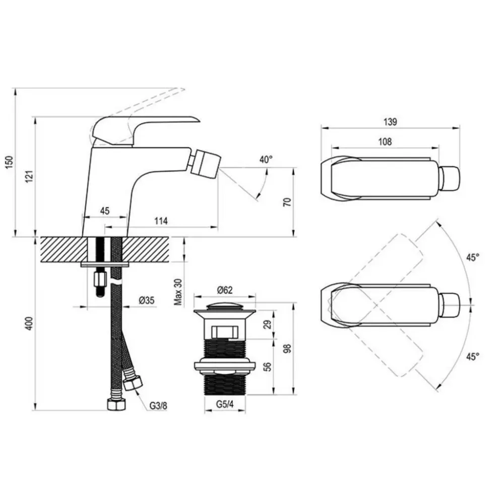 Ravak Flat Black bidé csaptelep Click-Clack, fekete FL 055.20 (X070178)