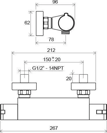 RAVAK Termo TE zuhanycsaptelep 150 mm szett nélkül lapos 072.00 ( X070051 )