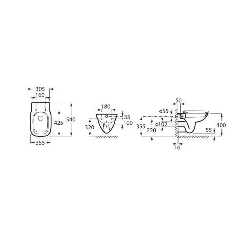 ROCA Debba WC-csésze, fali, rimless (A34699L000)