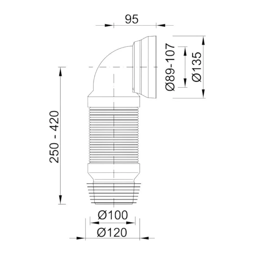 Styron Wc bekötő könyök, flexibilis, 90mm elfolyás (STY-530-90-F)