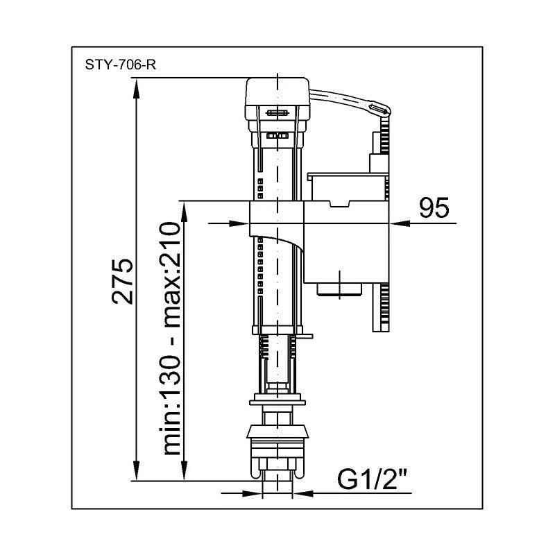 Styron WC-tartály töltőszelep alsó bek., réz 1/2" (STY-706-R)