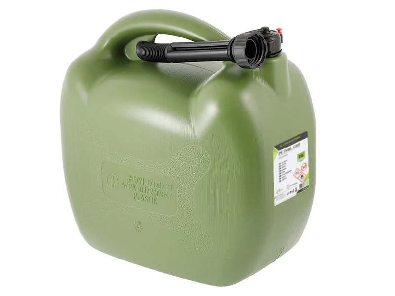 Üzemanyag kanna, műanyag, 20L, ovális, khaki színű